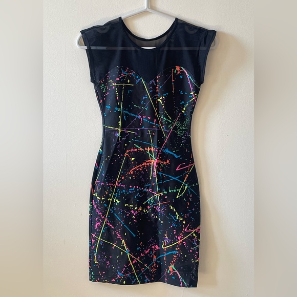 American Apparel Dresses & Skirts - American Apparel Neon Paint Splatter Dress Mesh Y2K Bodycon XS